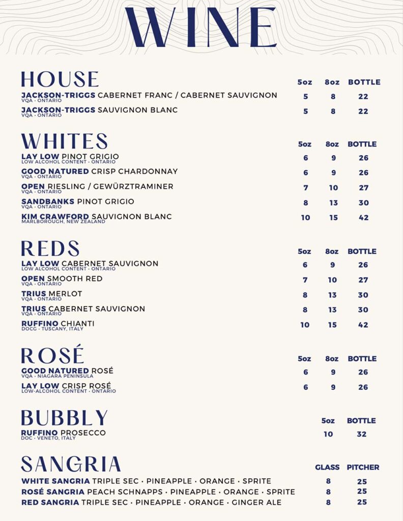 Wellings of Stittsville Pub Menu Pg 1