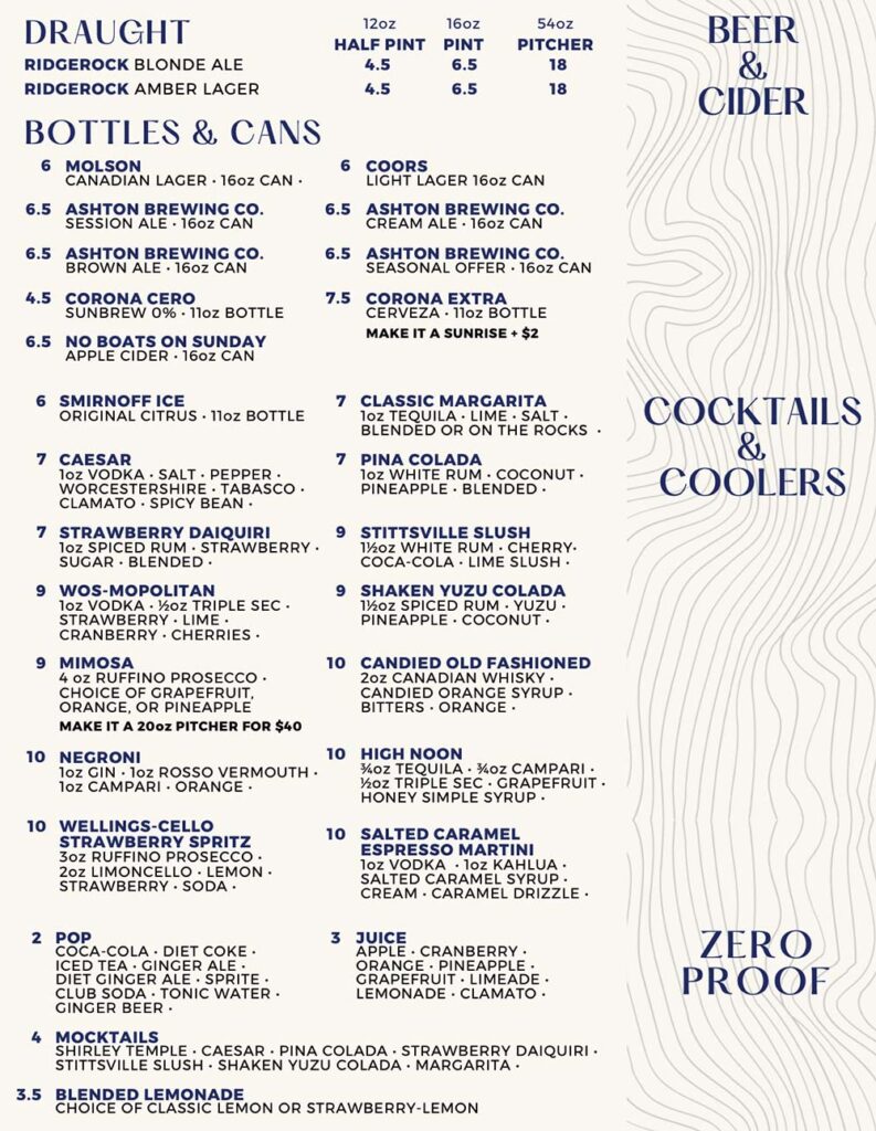 Wellings of Stittsville Pub Menu Pg 2